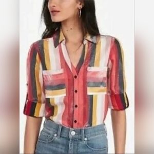 Express shimmer striped button down